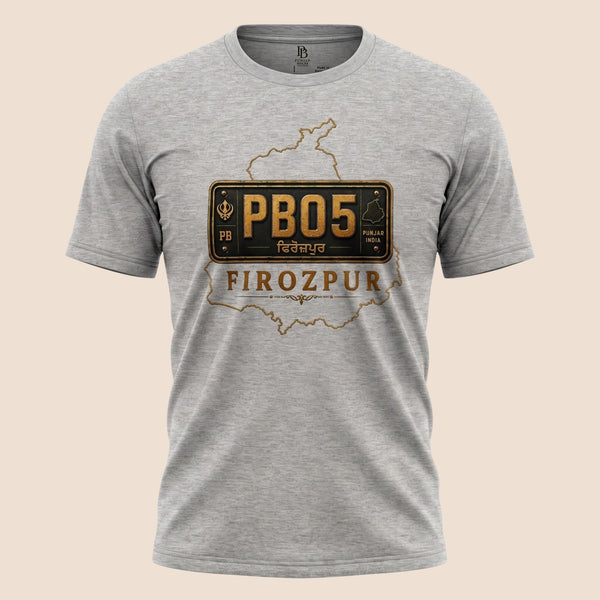 PUNJAB BOLDA grey unisex classic tee featuring a Firozpur district license plate graphic and Punjab map outline.