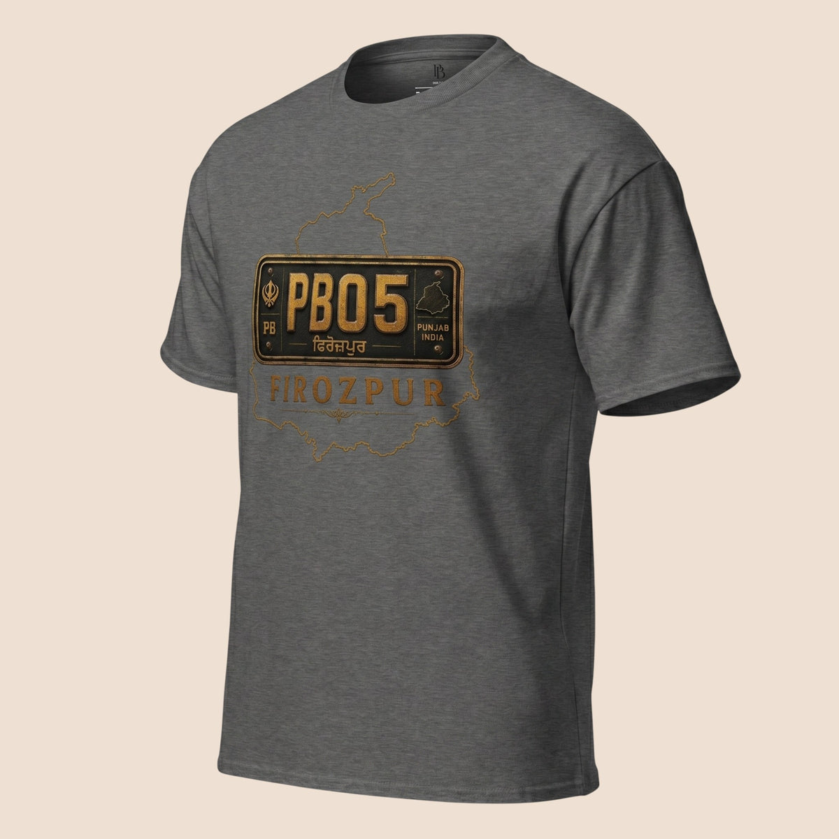 PUNJAB BOLDA charcoal grey unisex classic tee featuring a Firozpur district license plate graphic and map outline.