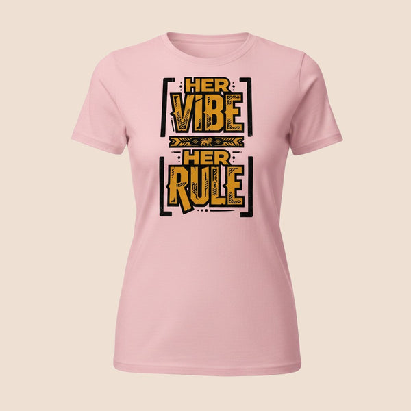 PUNJAB BOLDA light pink unisex cotton t-shirt with HER VIBE HER RULE graphic print in black and gold.