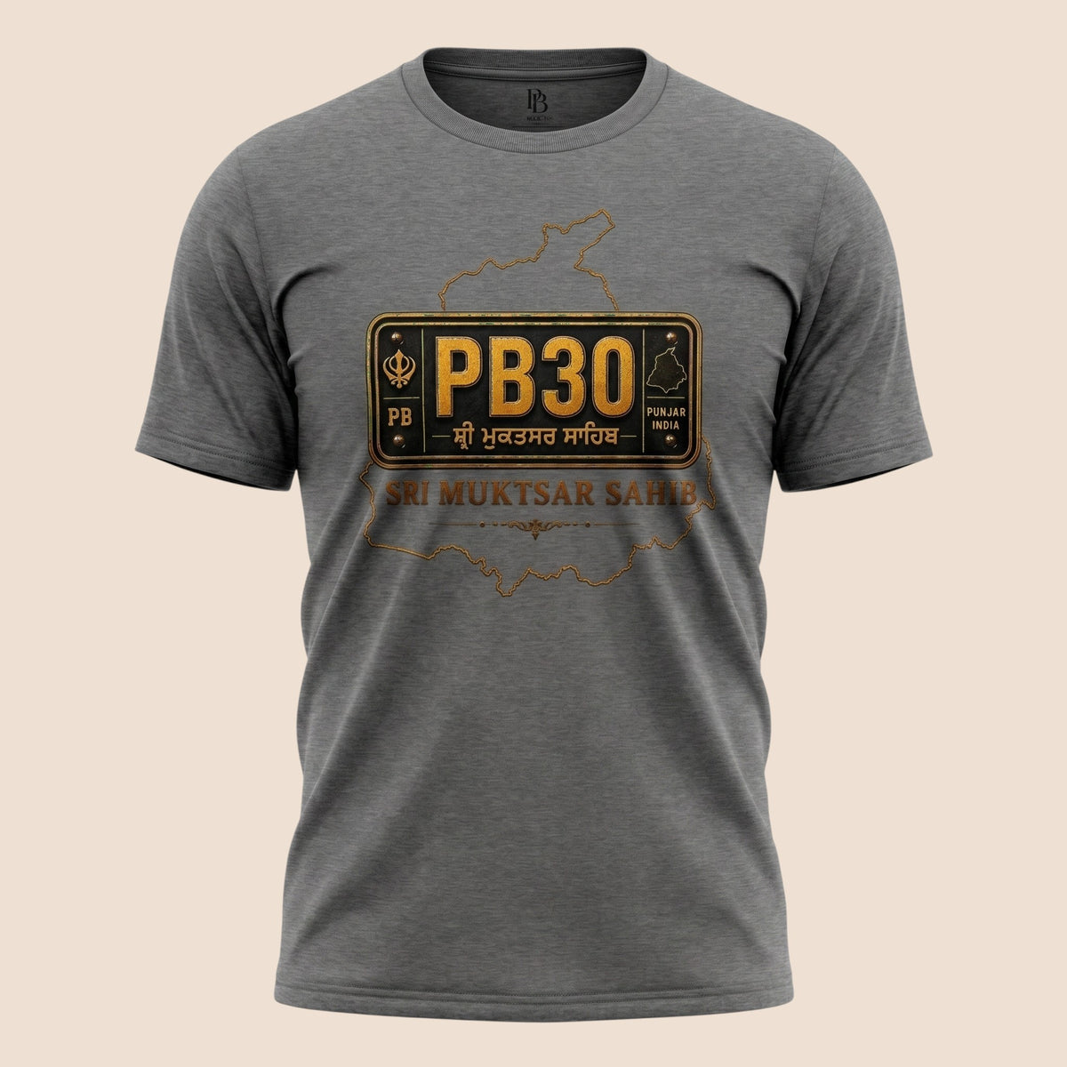 PUNJAB BOLDA unisex grey classic tee featuring a PB30 Sri Muktsar Sahib district graphic print.