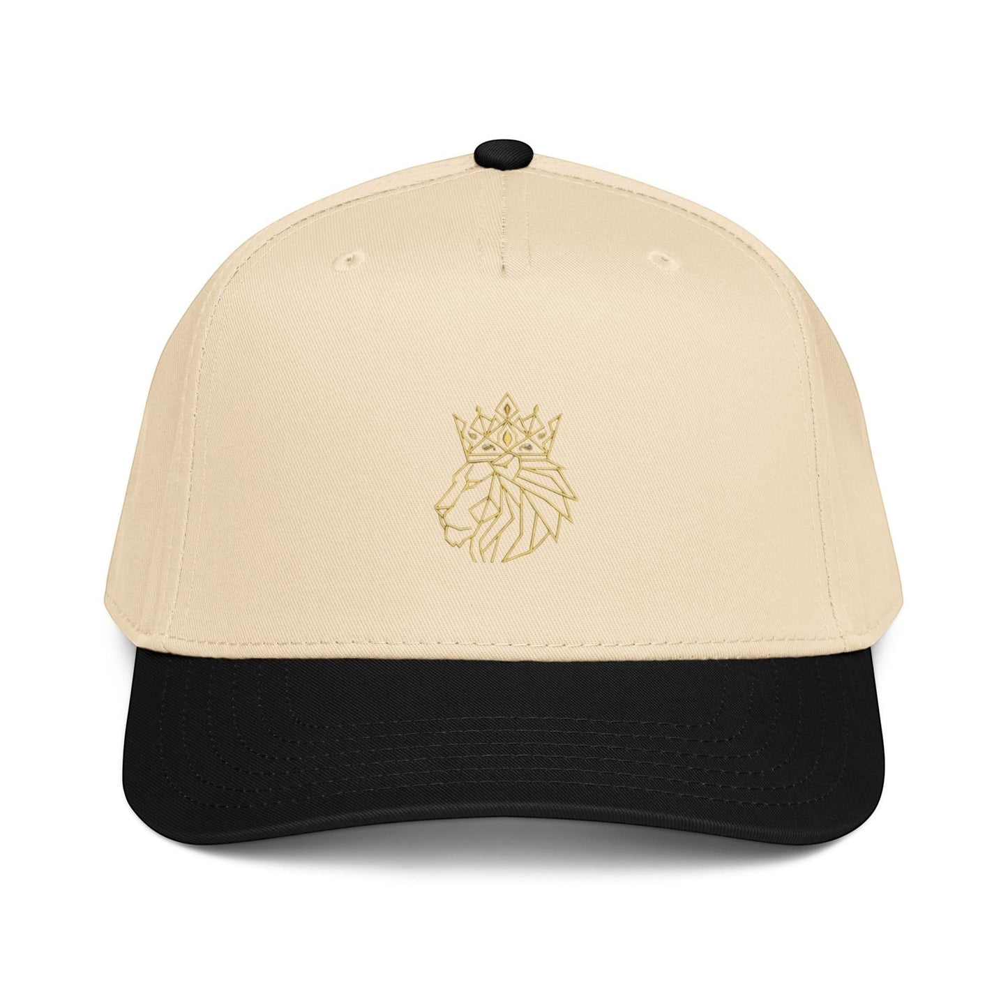 PUNJAB BOLDA beige and black 5 panel cap with embroidered crowned lion logo. Polyester-cotton blend.