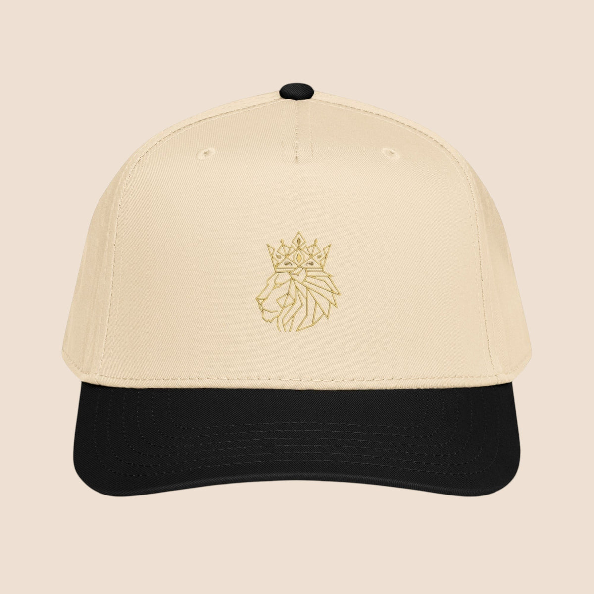 PUNJAB BOLDA beige and black 5 panel cap with embroidered crowned lion logo. Polyester-cotton blend.