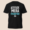 PUNJAB BOLDA black unisex cotton classic tee with white and blue graphic text reading ATTITUDE MERA KHANDANI HAI