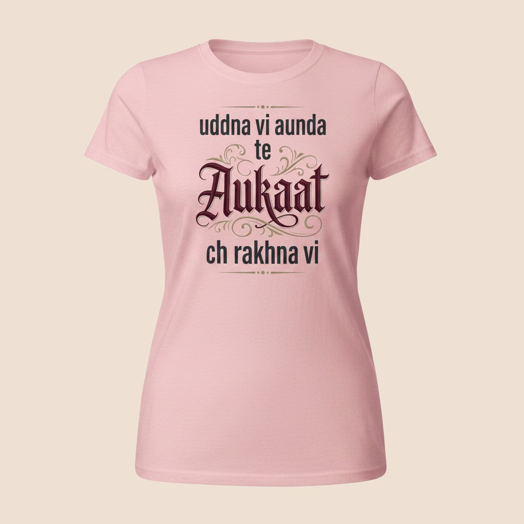 PUNJAB BOLDA light pink 100% cotton unisex classic tee with AUKAAT graphic print in a structured streetwear style.