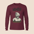 PUNJAB BOLDA maroon long sleeve cotton shirt featuring a graphic of a man in a turban and sunglasses with text.