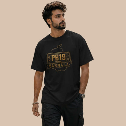 PUNJAB BOLDA black cotton unisex classic tee with PB19 Barnala district graphic print.