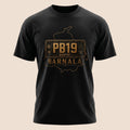 PUNJAB BOLDA black unisex classic tee featuring a vintage PB19 Barnala district license plate graphic design.