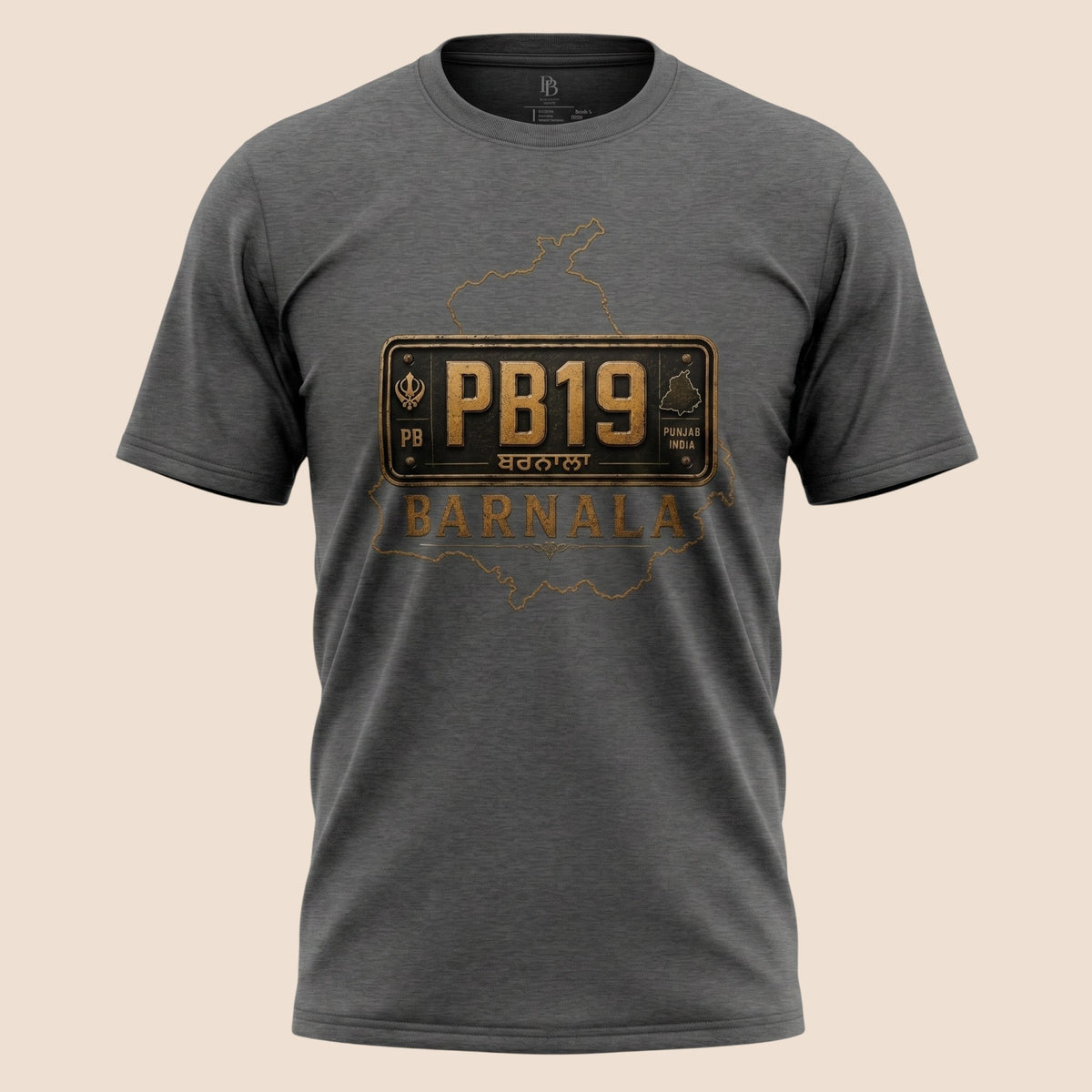 PUNJAB BOLDA unisex classic grey t-shirt featuring a Barnala PB19 license plate graphic and district map design.