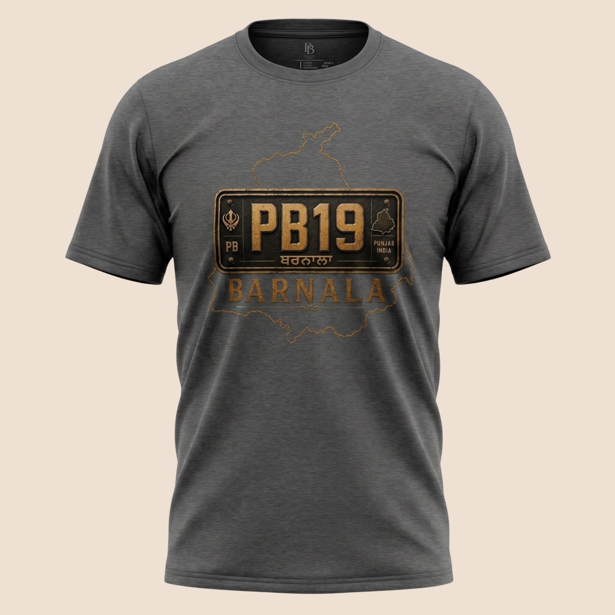 PUNJAB BOLDA unisex classic grey t-shirt featuring a Barnala PB19 license plate graphic and district map design.