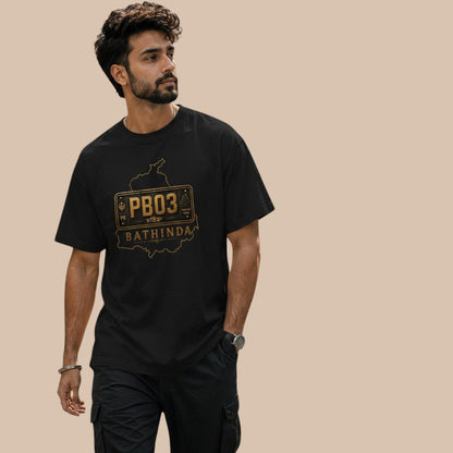 PUNJAB BOLDA black unisex classic tee with a gold graphic of the Bathinda district map and license plate.