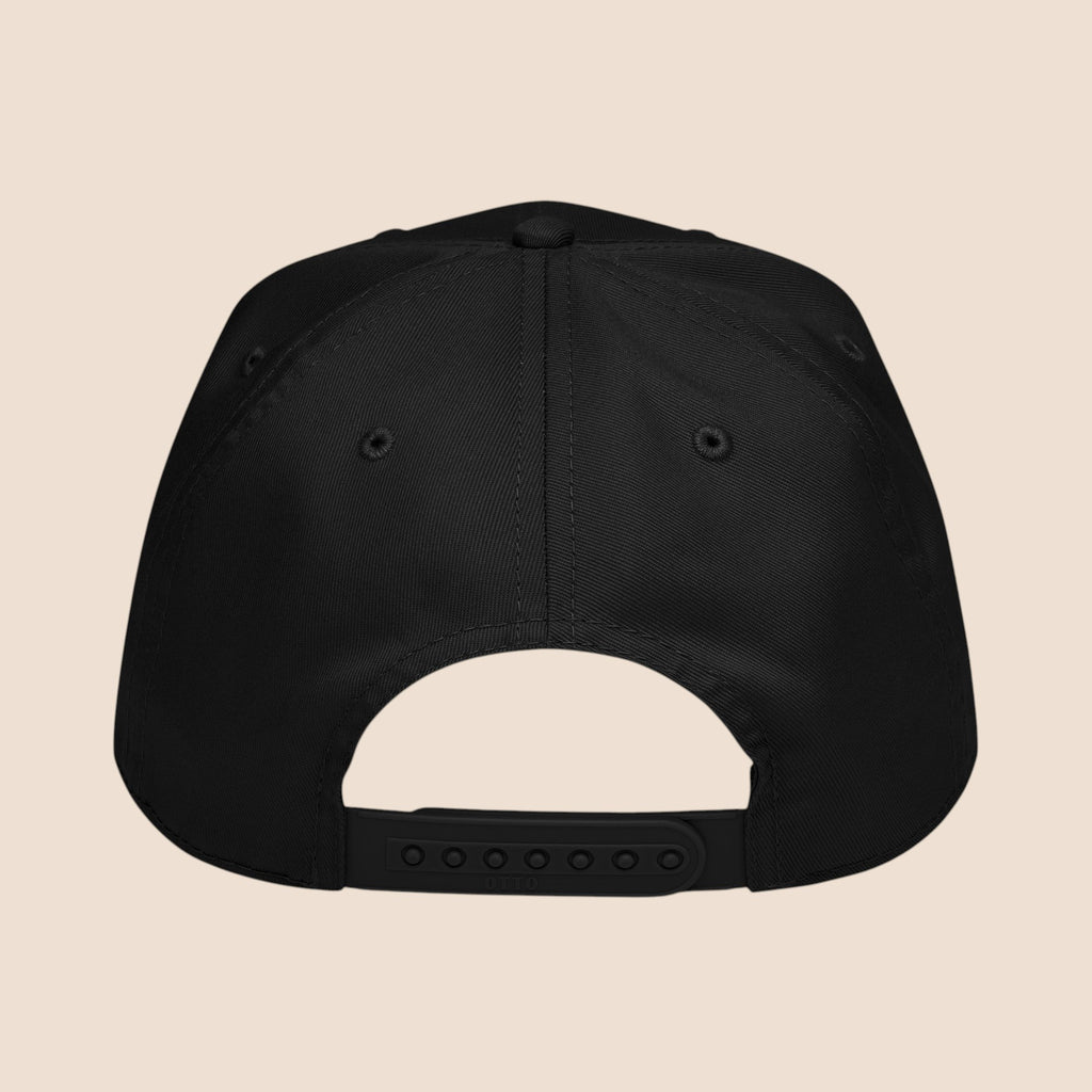 PUNJAB BOLDA black 5 panel cap made of polyester and cotton with adjustable snap closure and mid-profile fit.