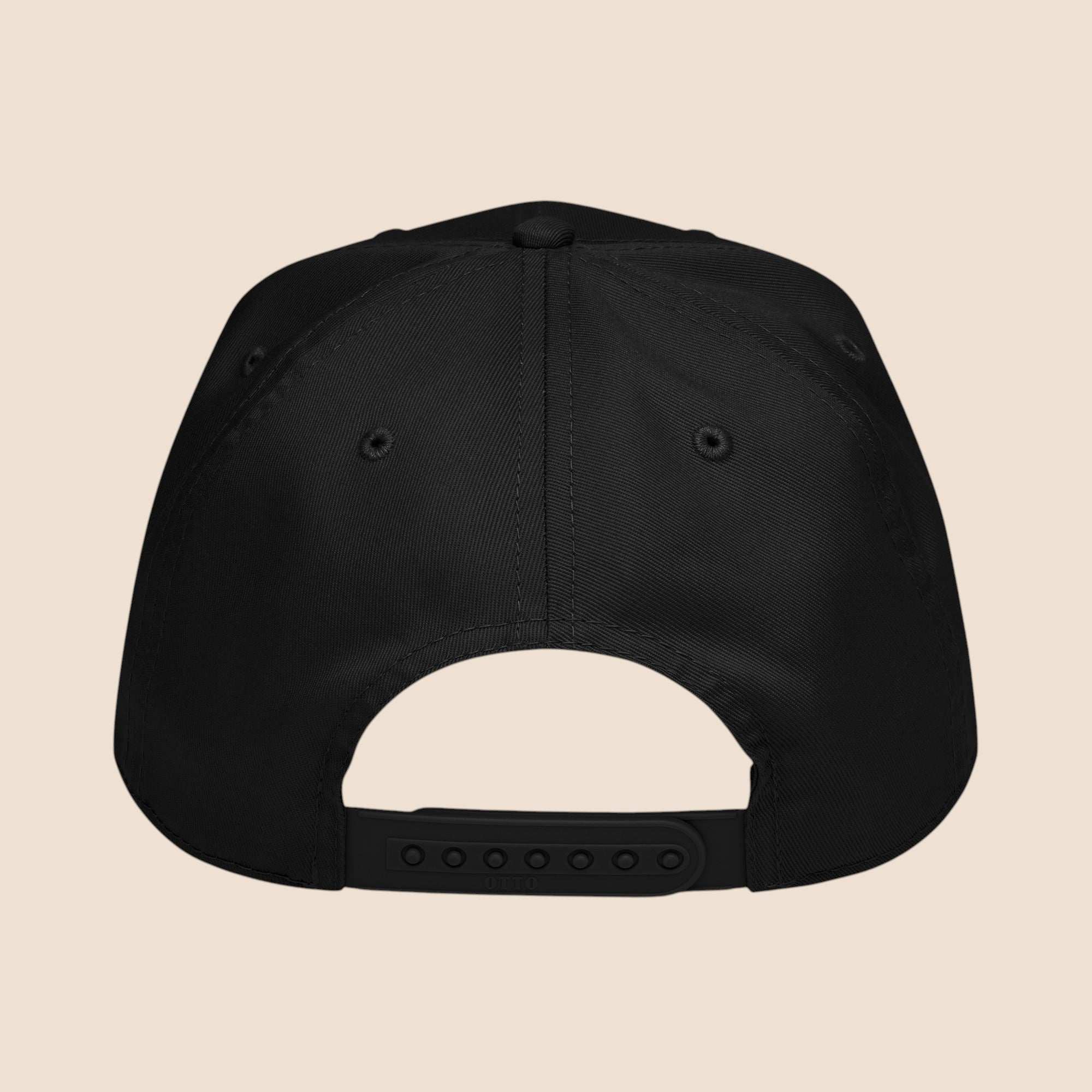 PUNJAB BOLDA black 5 panel cap made of polyester and cotton with adjustable snap closure and mid-profile fit.