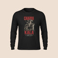 PUNJAB BOLDA black long sleeve cotton shirt featuring a graphic of a warrior on horseback and Chardi Kala text.
