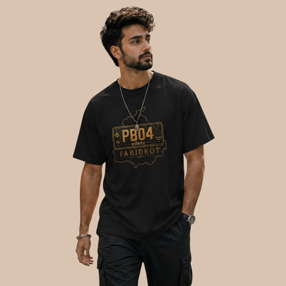 PUNJAB BOLDA black cotton unisex classic tee with Faridkot district graphic and license plate detail.