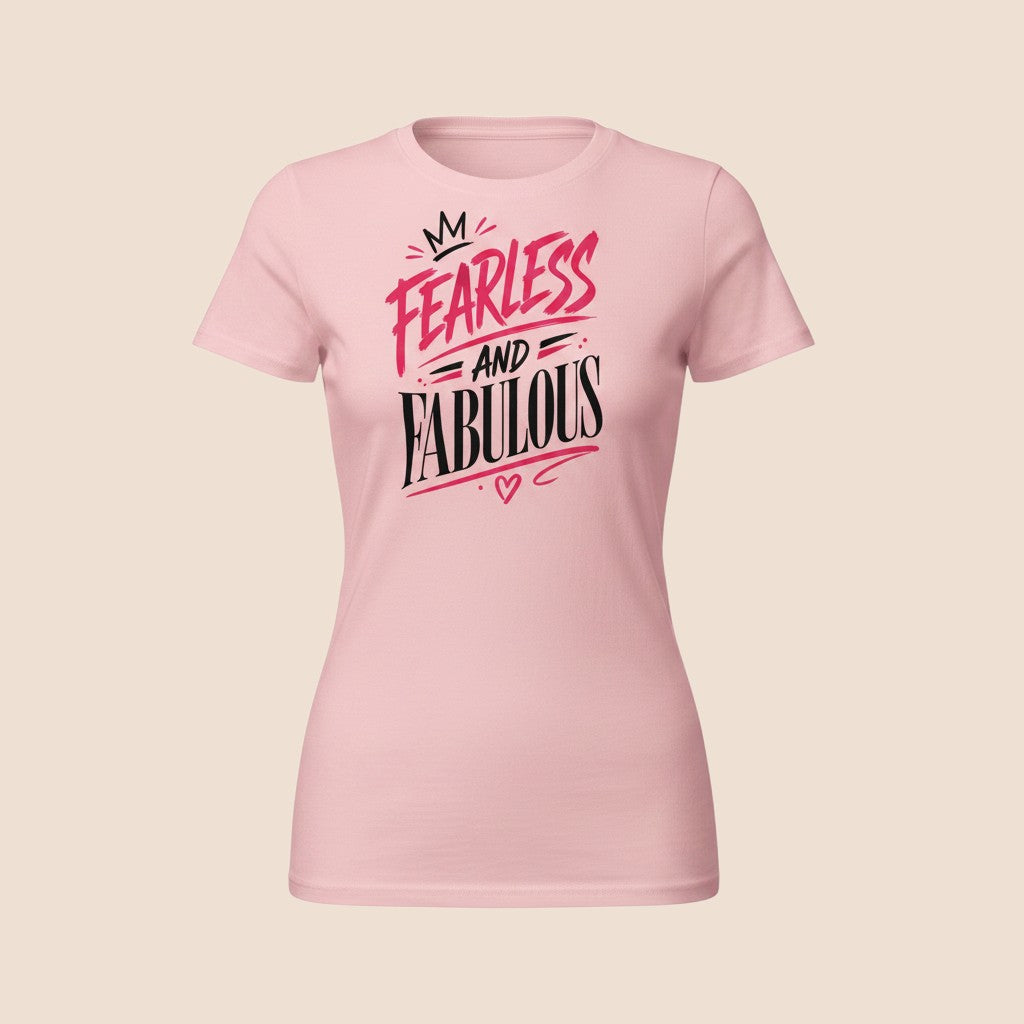 PUNJAB BOLDA light pink cotton unisex classic tee with Fearless and Fabulous graphic print in red and black text.