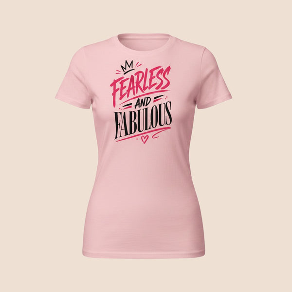 PUNJAB BOLDA light pink cotton unisex classic tee with Fearless and Fabulous graphic print in red and black text.