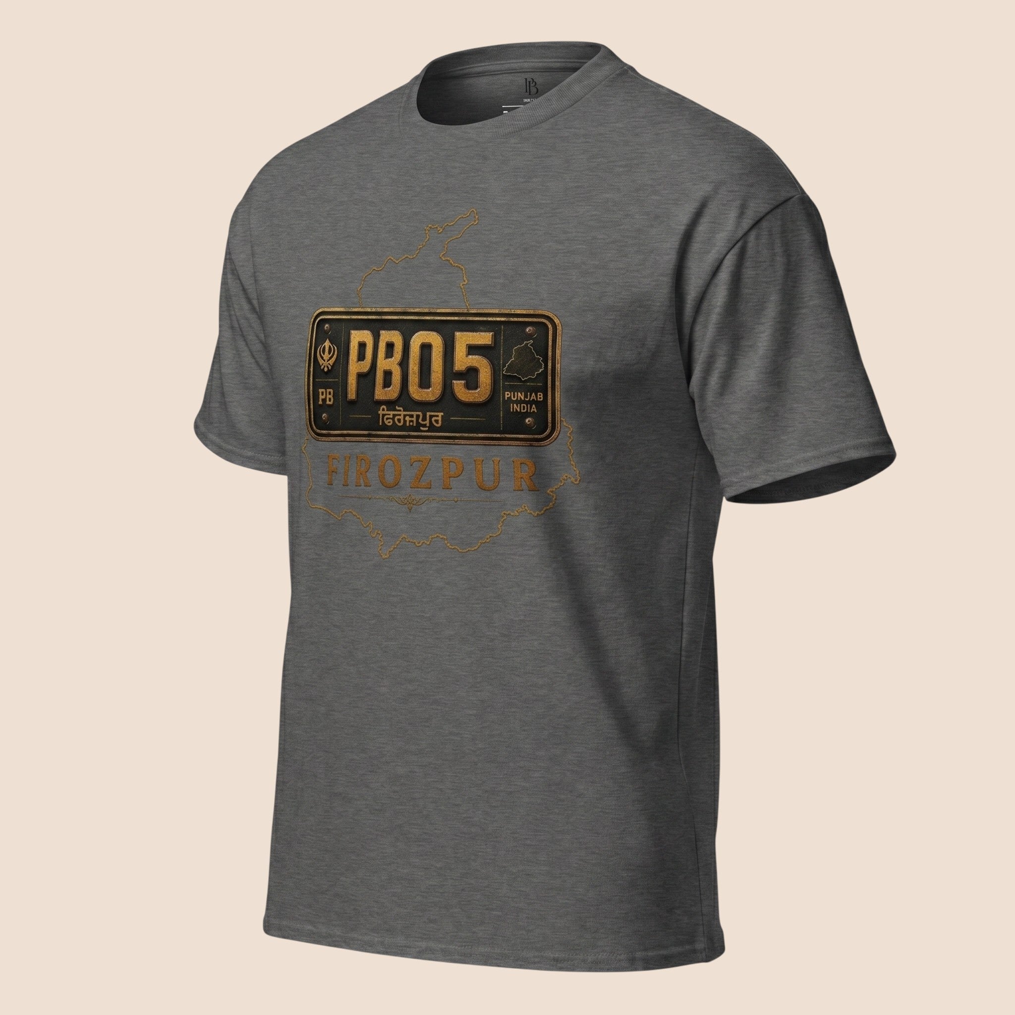 PUNJAB BOLDA charcoal grey unisex classic tee featuring a Firozpur district license plate graphic and map outline.