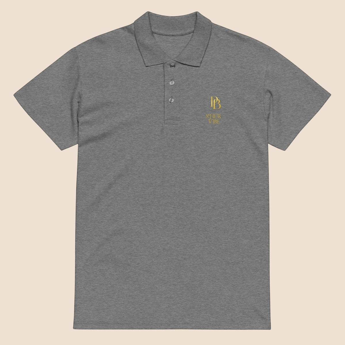 PUNJAB BOLDA grey melange pique polo shirt with ribbed collar, 3-button placket, and gold embroidered logo.