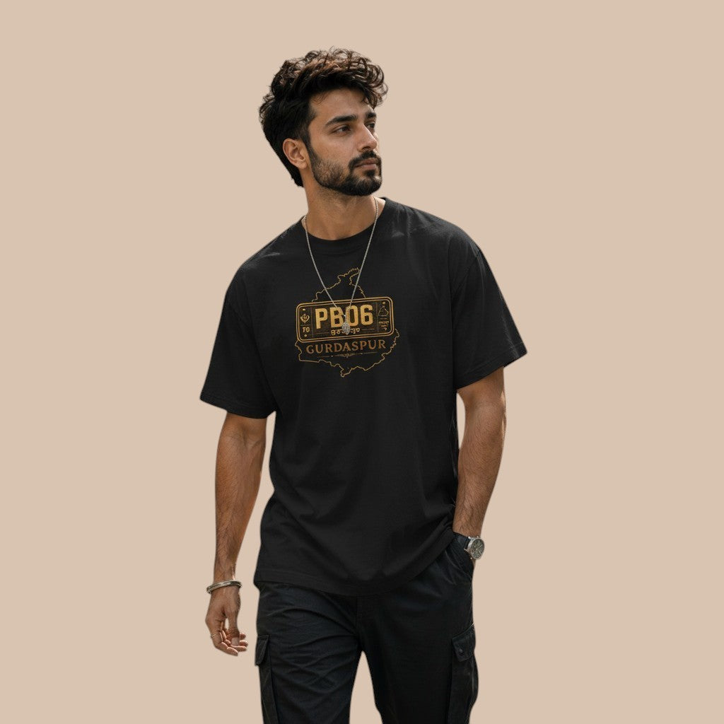 PUNJAB BOLDA black unisex classic tee with Gurdaspur map graphic and PB06 license plate design.