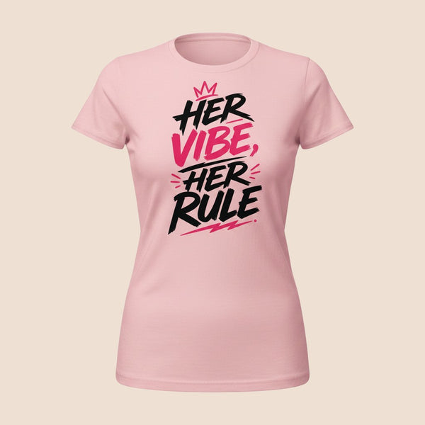 PUNJAB BOLDA light pink unisex cotton t-shirt featuring the graphic text HER VIBE, HER RULE in black and pink.