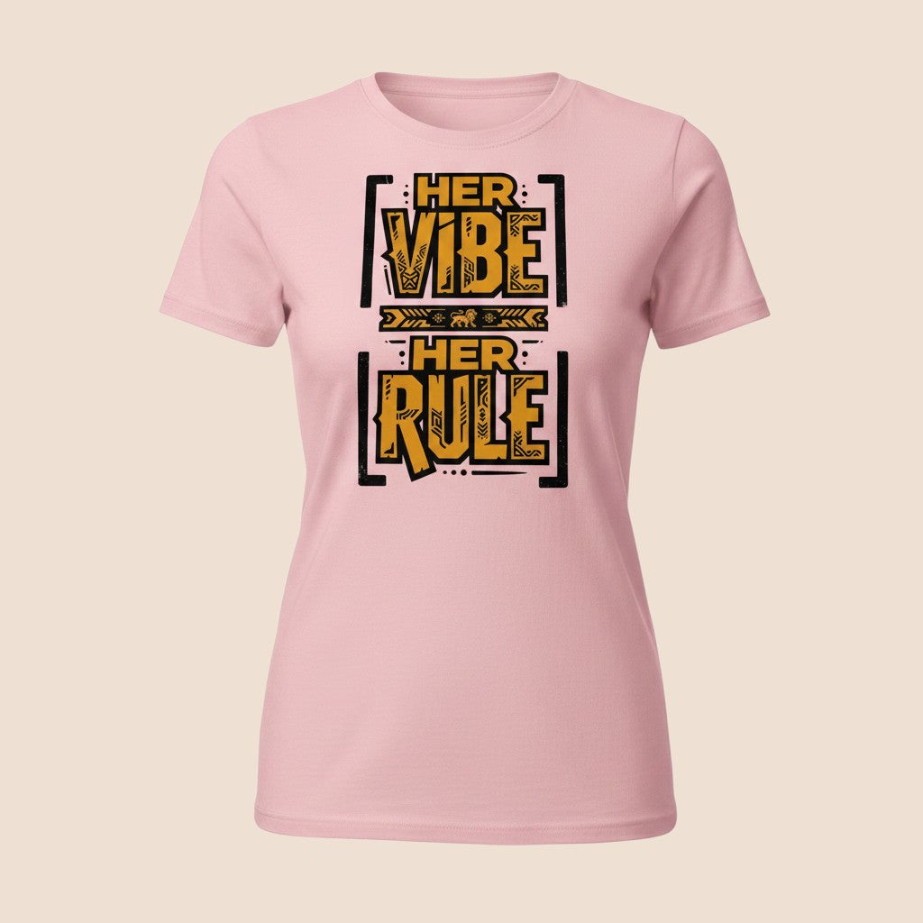 PUNJAB BOLDA light pink unisex cotton t-shirt with HER VIBE HER RULE graphic print in black and gold.