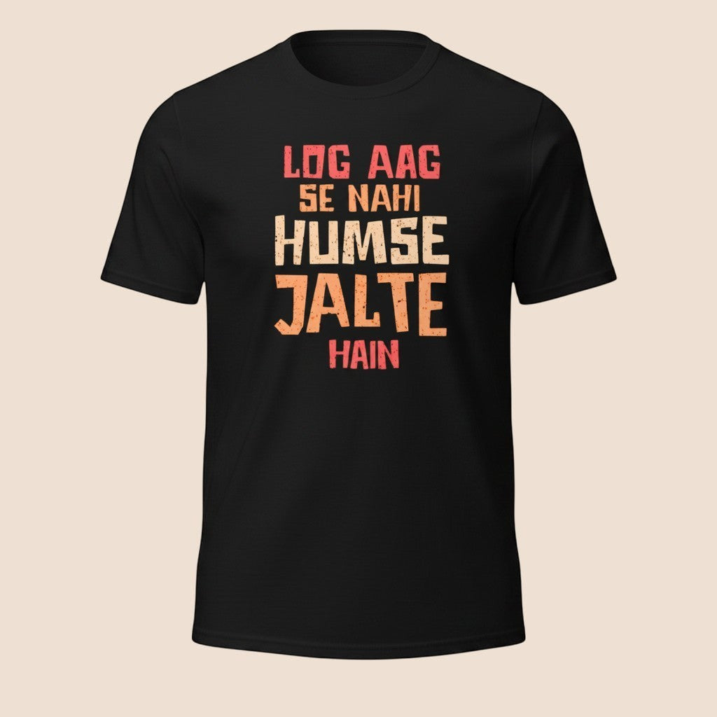 PUNJAB BOLDA black cotton unisex classic tee with HUMSE JATLE HAIN graphic print in distressed orange and red text.