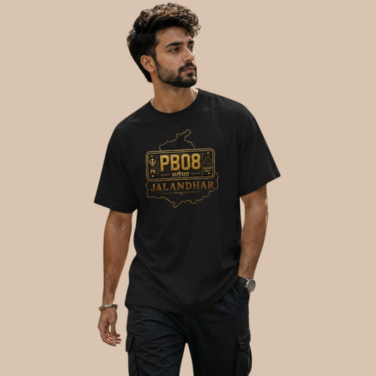 PUNJAB BOLDA black unisex classic tee with Jalandhar district map graphic and PB08 text.