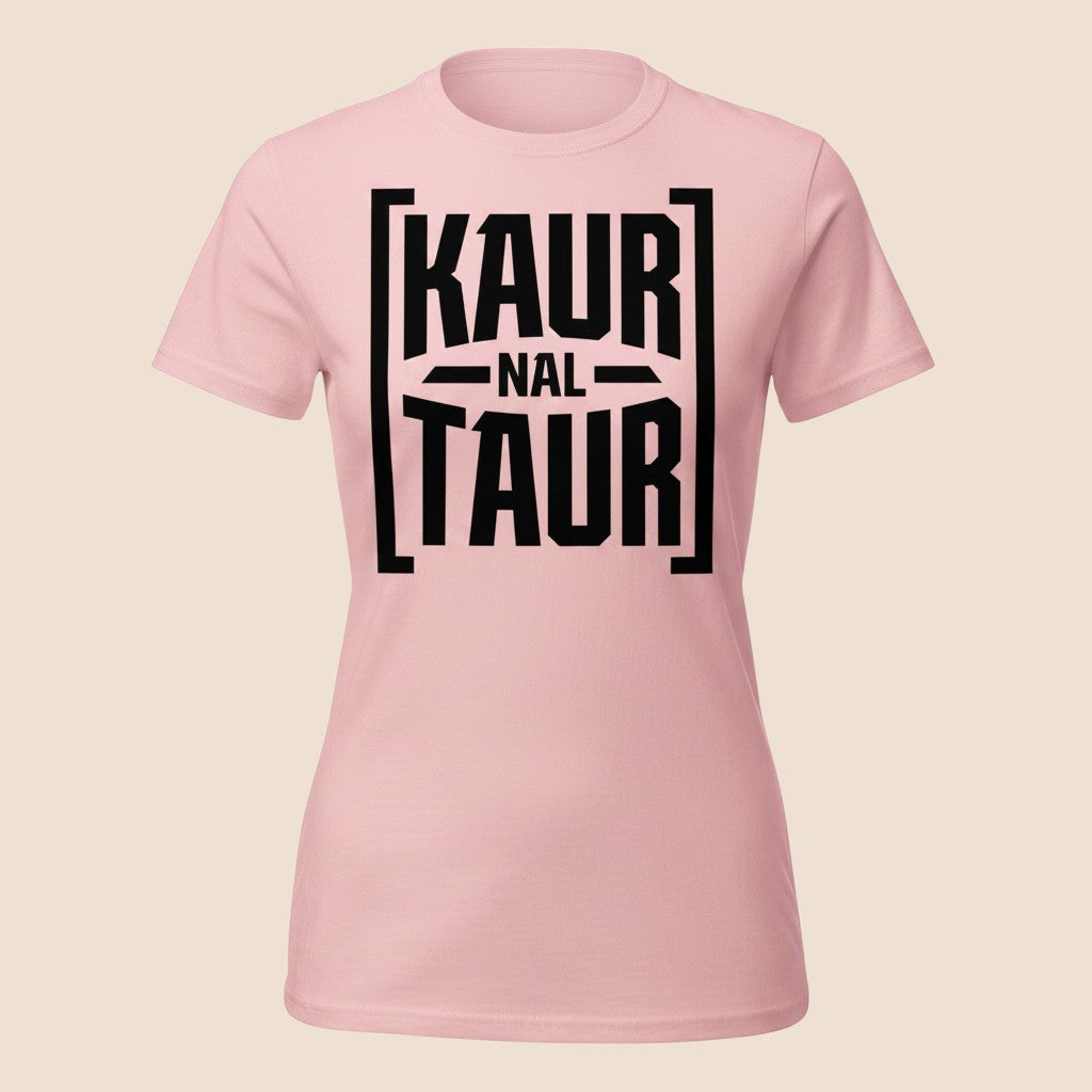 PUNJAB BOLDA light pink unisex classic cotton tee featuring bold black KAUR NAL TAUR graphic text on the front.