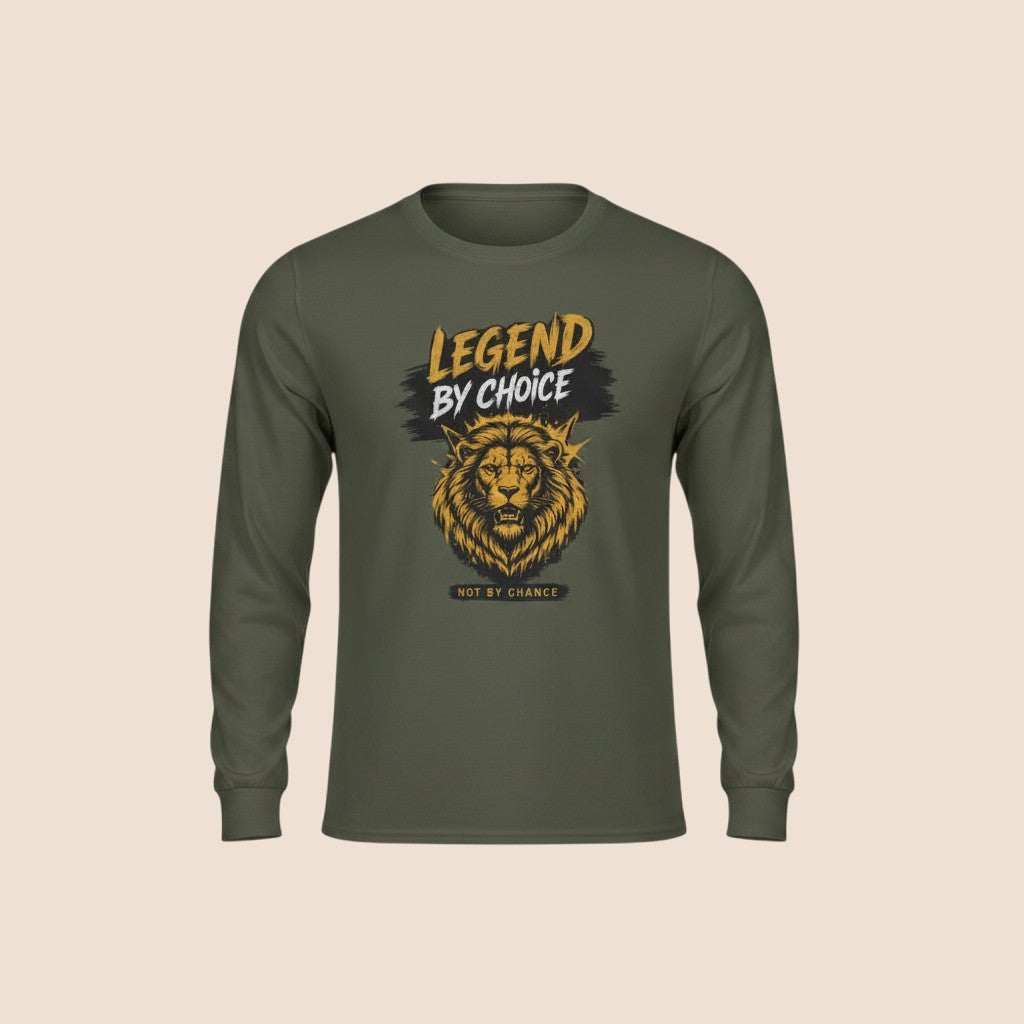 PUNJAB BOLDA olive green long sleeve cotton shirt with Legend By Choice lion graphic print for men