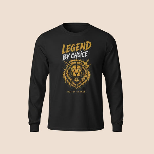 PUNJAB BOLDA black long sleeve cotton shirt featuring a gold lion graphic and Legend By Choice text print.