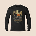 PUNJAB BOLDA black long-sleeve cotton shirt featuring a graphic of a tractor in a field at sunset.