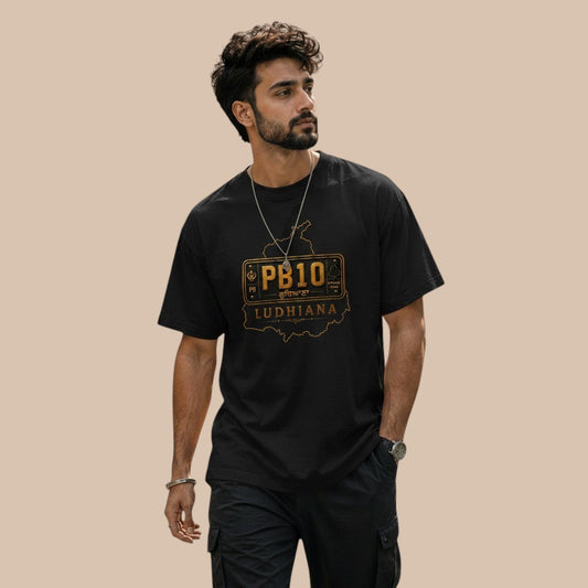 PUNJAB BOLDA black unisex classic tee with "PB10 LUDHIANA" graphic and Punjab map outline.