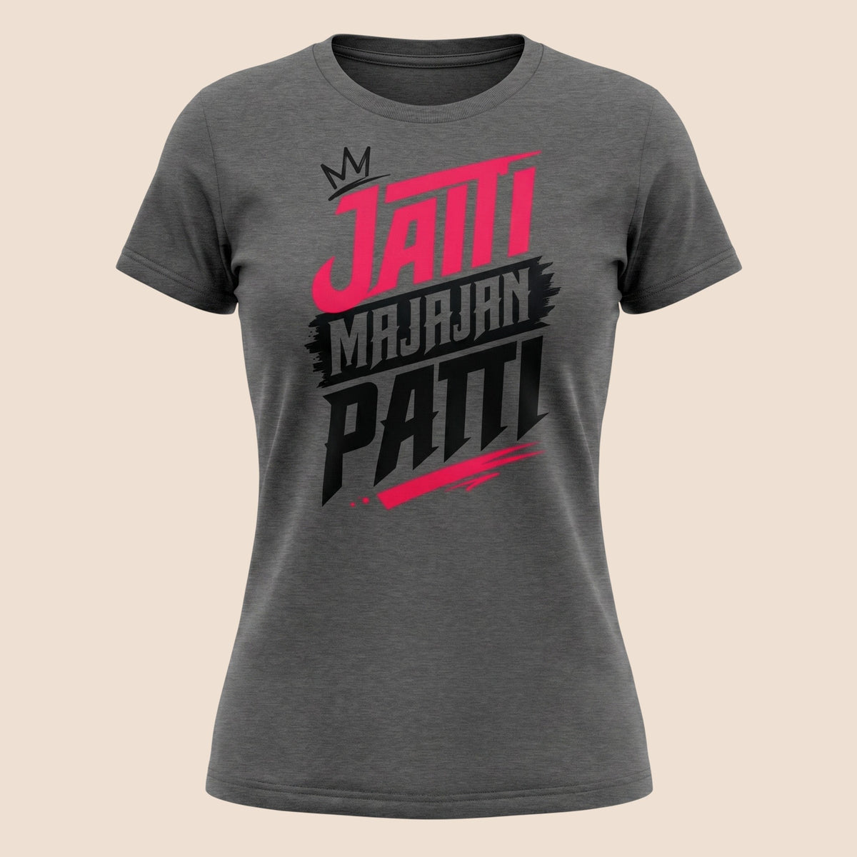 PUNJAB BOLDA MAJAJAN unisex classic grey cotton t-shirt featuring bold pink and black desi graphic print.