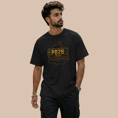 PUNJAB BOLDA black unisex classic tee with Malerkotla district graphic and PB28 license plate design.