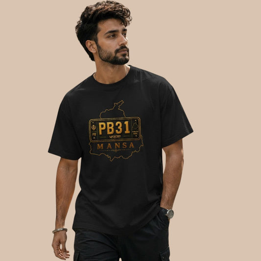 PUNJAB BOLDA black cotton unisex classic tee with PB31 Mansa graphic