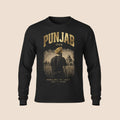 PUNJAB BOLDA black long sleeve cotton shirt featuring a gold graphic of a man in a turban before a historic building.