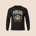 PUNJAB BOLDA black long sleeve cotton shirt with Punjab Forever graphic, Khanda symbol, and laurel wreath design.