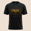 PUNJAB BOLDA MOGA unisex black cotton t-shirt featuring a gold PB29 district license plate graphic design.