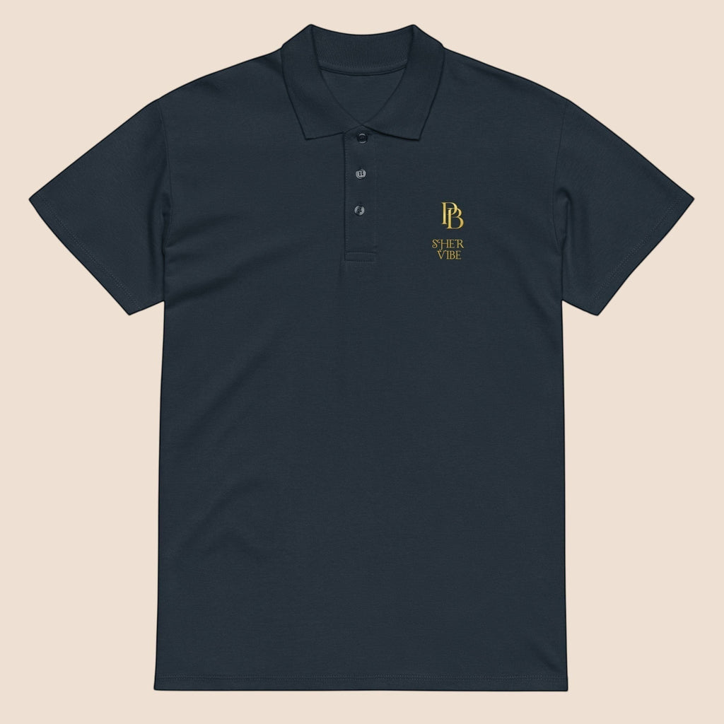 PUNJAB BOLDA navy blue pique cotton polo shirt with gold SHER VIBE logo embroidery and a 3-button placket.
