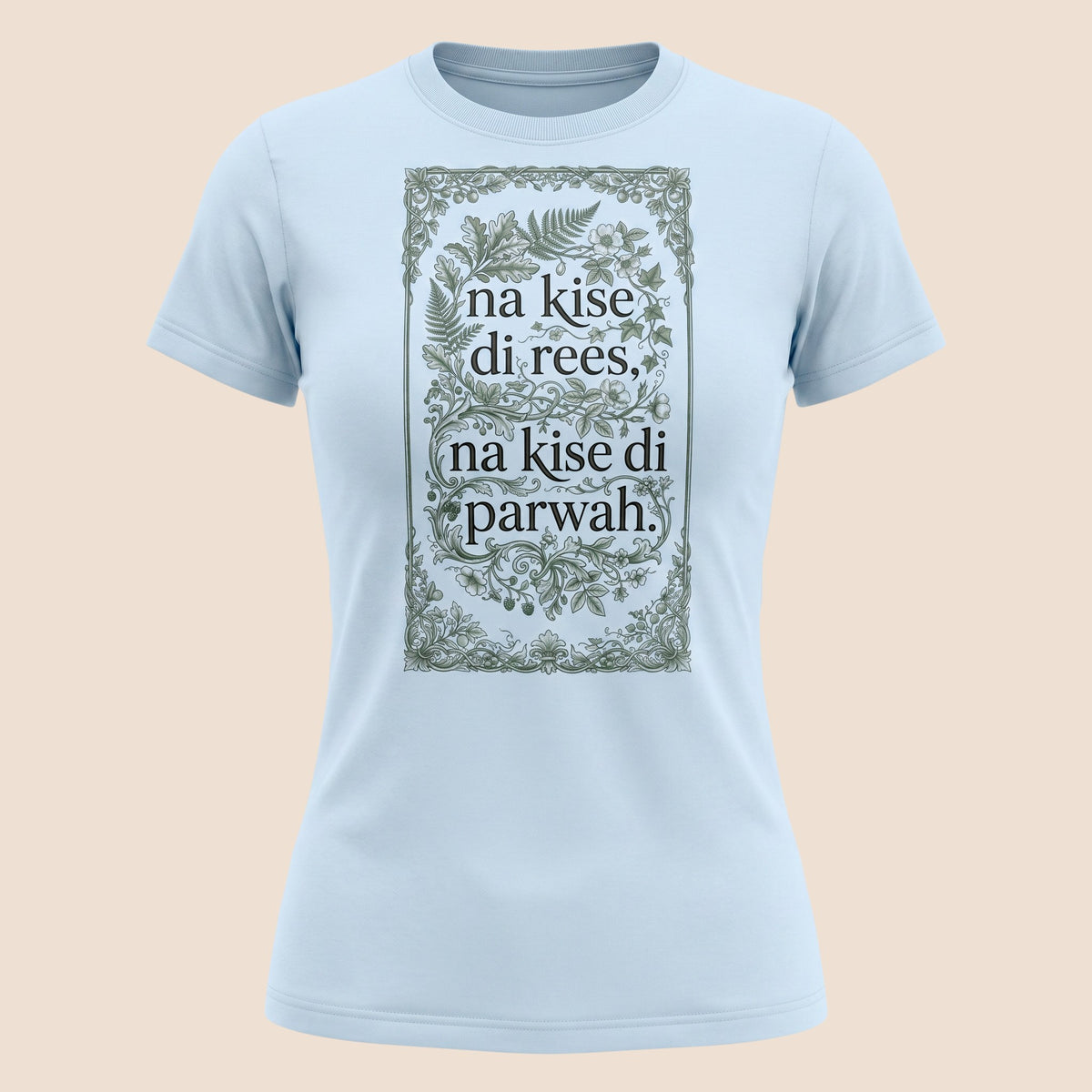 PUNJAB BOLDA light blue unisex cotton t-shirt featuring a decorative floral frame and Punjabi text graphic.