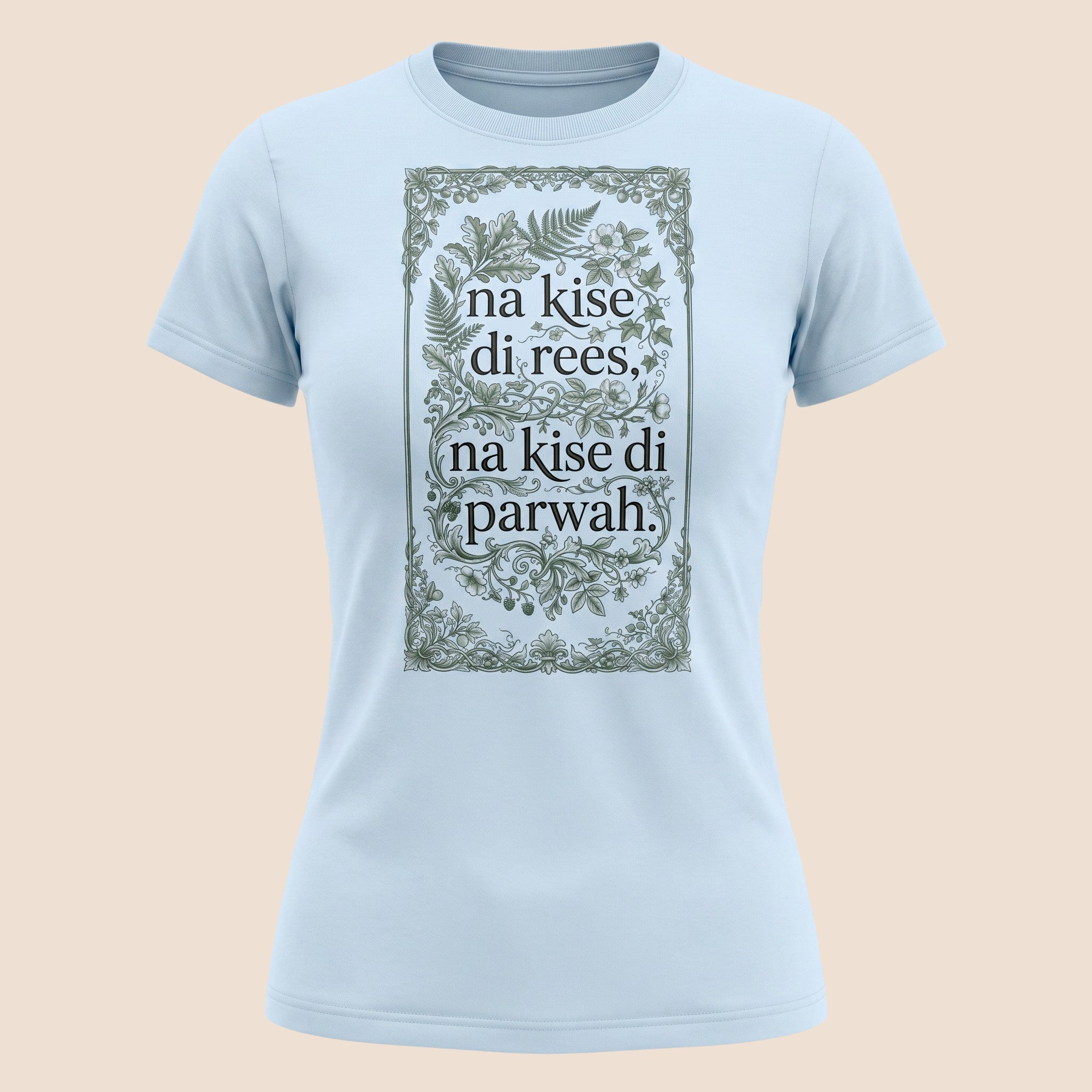 PUNJAB BOLDA light blue unisex cotton t-shirt featuring a decorative floral frame and Punjabi text graphic.