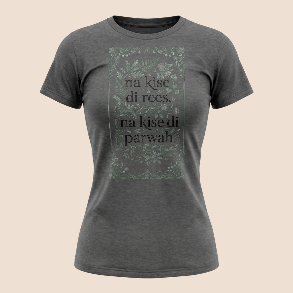 PUNJAB BOLDA charcoal grey unisex classic tee with green floral graphic and Punjabi text print in 100% cotton