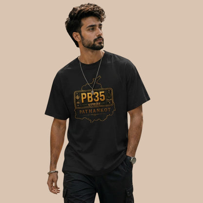 PUNJAB BOLDA black unisex classic tee with Pathankot graphic and PB35 license plate design.