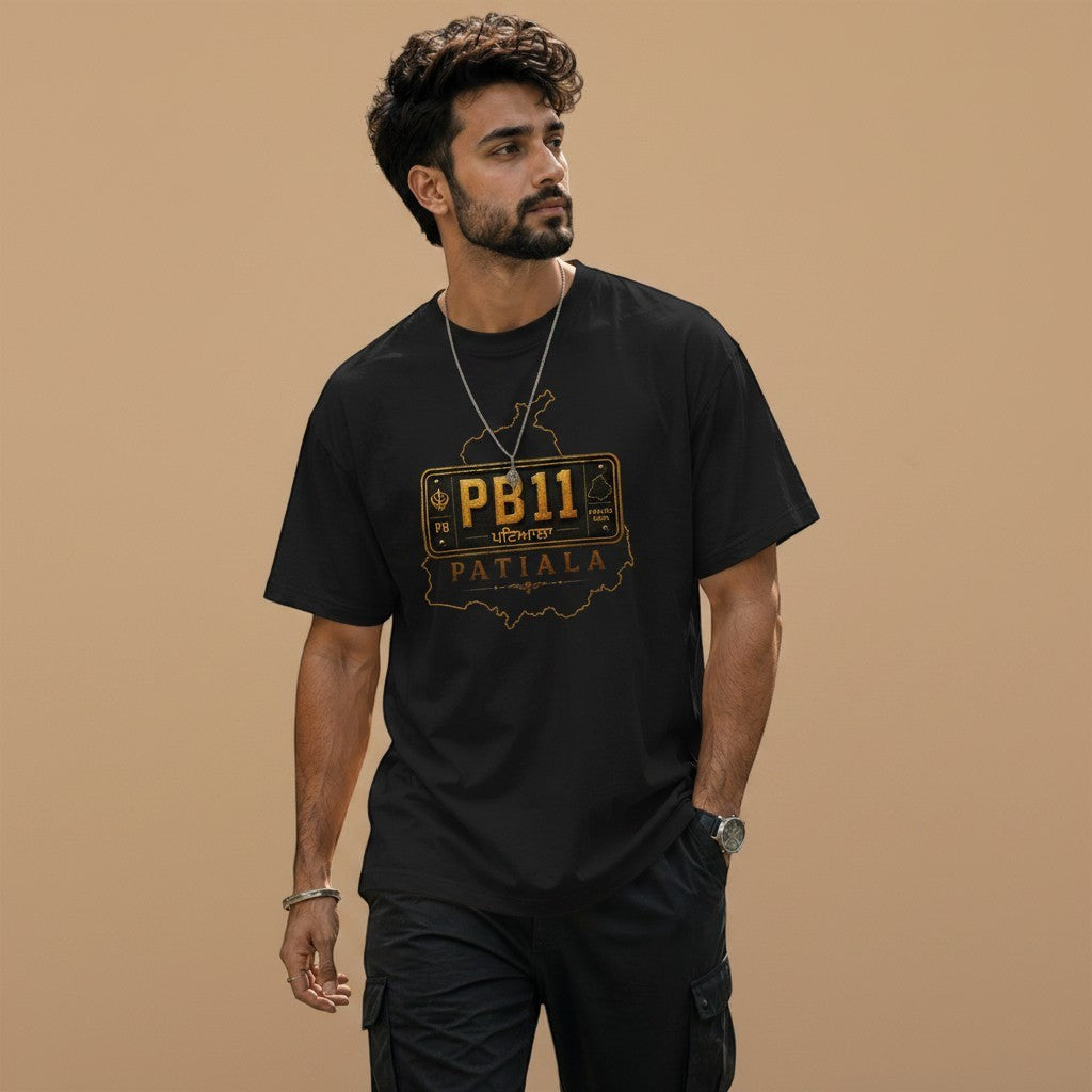 PUNJAB BOLDA black unisex classic tee with Patiala map graphic and license plate design.