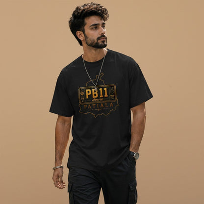 PUNJAB BOLDA black unisex classic tee with Patiala map graphic and license plate design.