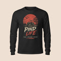 PUNJAB BOLDA black long sleeve cotton shirt featuring a PIND LIFE tractor graphic with sunset and rural design.