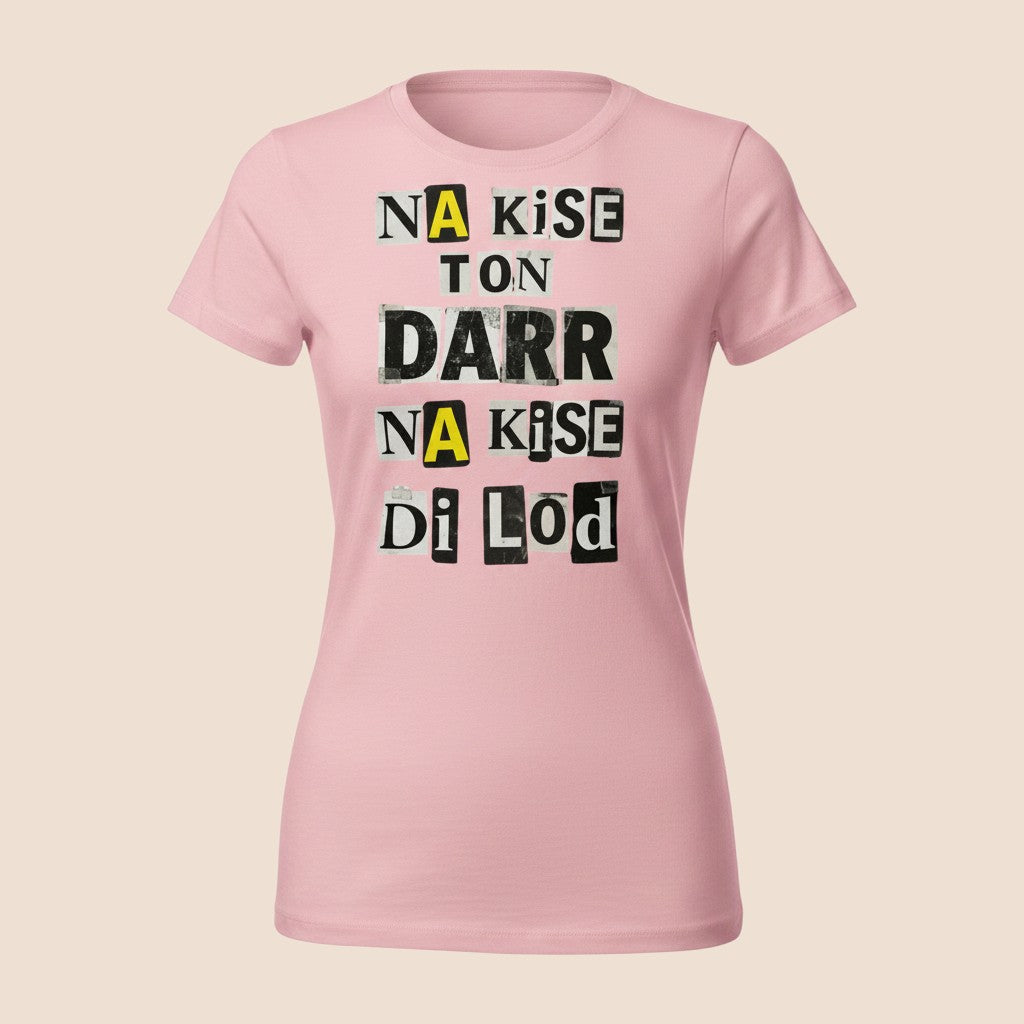 PUNJAB BOLDA light pink unisex cotton t-shirt featuring a black and yellow ransom note style graphic print.