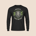 PUNJAB BOLDA black long sleeve cotton shirt featuring a lion graphic with the text PROTECT WHAT MATTERS