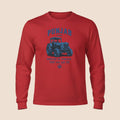 PUNJAB BOLDA red long sleeve cotton shirt with a blue tractor graphic and Punjab 1984 text print.