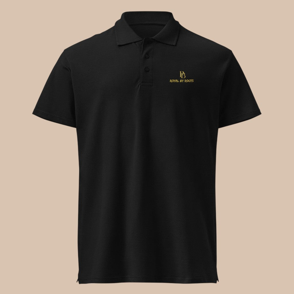 PUNJAB BOLDA ROYAL BY ROOTS black pique polo shirt with gold logo embroidery, 100% combed ring-spun cotton.